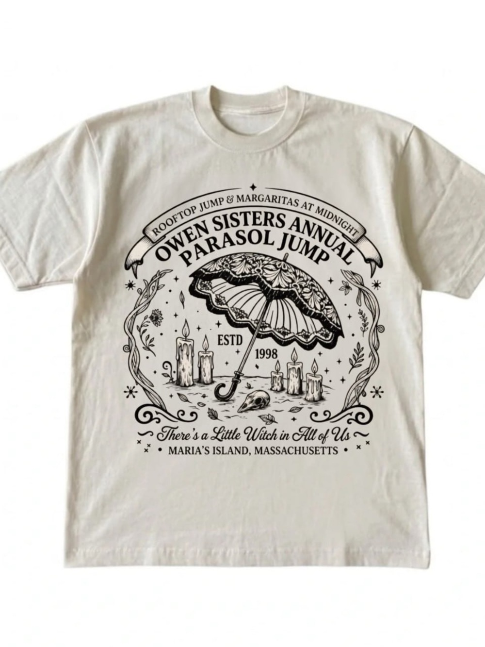 Cream Short-Sleeve Tee with Practical Magic Owen sisters shirt